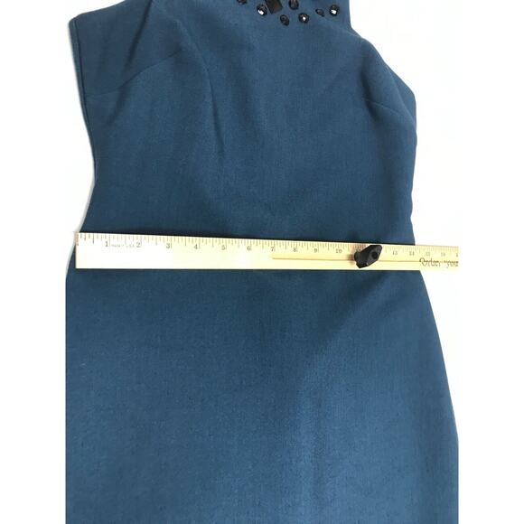 Annie Griffin Dress Womens 4 Teal Green Sheath Sleeveless Halter Jeweled Collar - Picture 10 of 12